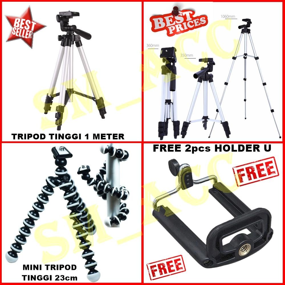 Universal Tripod Untuk Kamera Dan Handphone Paket Murah + Tripod Mini Gorila Free 2pcs Holder U [ sm_acc ]